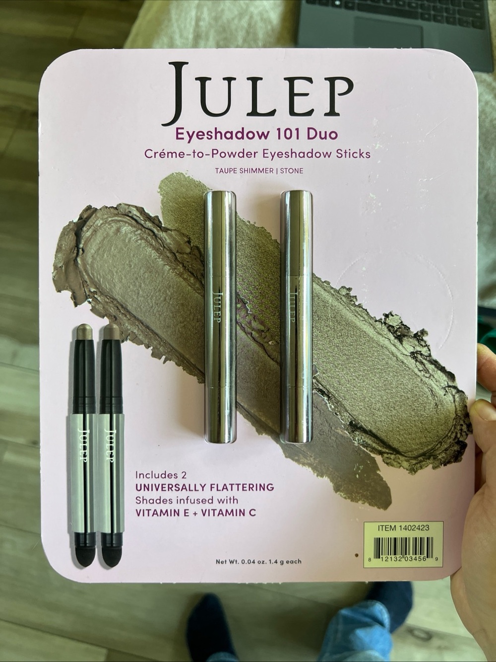 JULEP 101 Duo, Creme-to-Powder Eyeshadow Set, Taupe Shimmer / Stone NEW Sealed